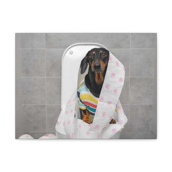 Funny Dachshund Colorful T-shirt On Toilet Funny Canvas Wall Art for Home Decor